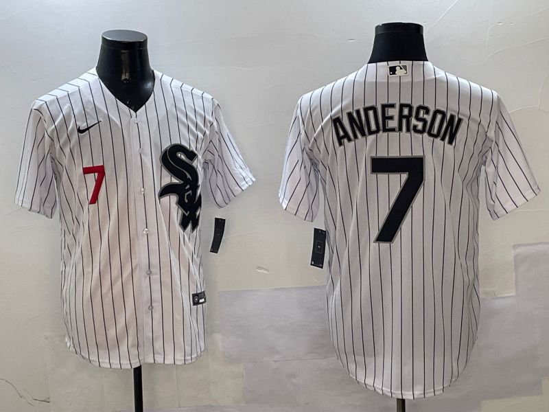 Men Chicago White Sox #7 Anderson White Stripe Game 2025 Nike MLB Jersey style 3